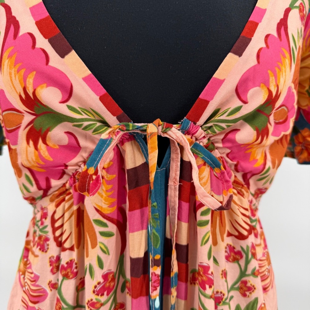 FARM Rio Tropical Floral Maxi Dress Womens Small Multicolor V-Neck Boho Resort - Picture 4 of 16